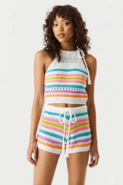 Stitches Ladies High-Rise Striped Crochet Short Bottoms