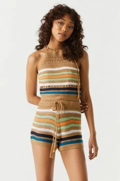 Stitches Ladies High-Rise Striped Crochet Short Bottoms