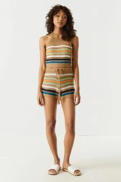 Stitches Ladies High-Rise Striped Crochet Short Bottoms