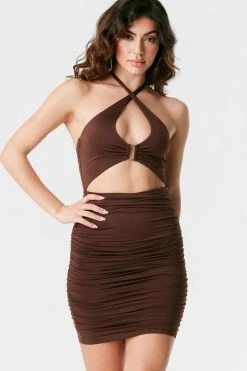 Stitches Ladies Square Ring Cut-Out Halter Neck Mini Dress Bodycon