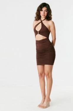 Stitches Ladies Square Ring Cut-Out Halter Neck Mini Dress Bodycon
