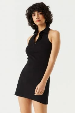 Stitches Ladies Ribbed Henley Polo Bodycon Mini Dress 18 Stitches Ladies Ribbed Henley Polo Bodycon Mini Dress