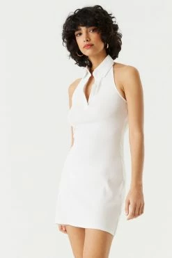 Stitches Ladies Ribbed Henley Polo Bodycon Mini Dress 21 Stitches Ladies Ribbed Henley Polo Bodycon Mini Dress