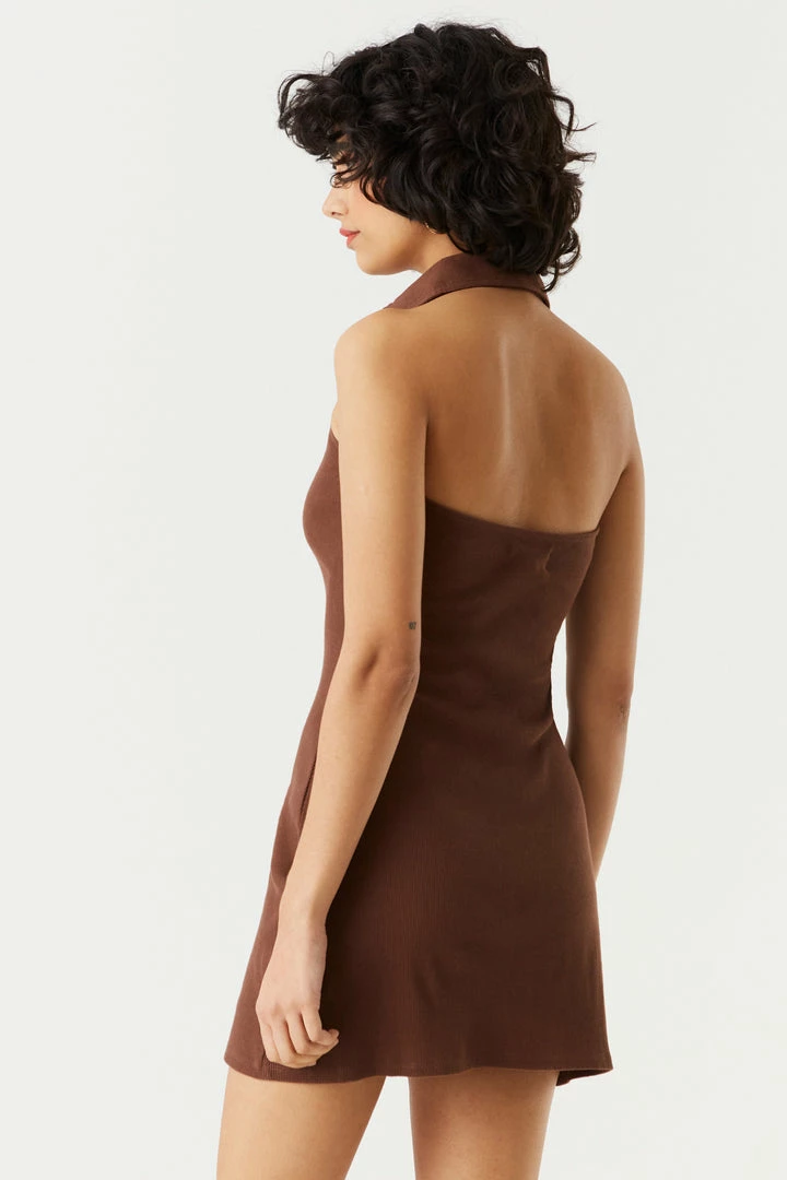 Stitches Ladies Ribbed Henley Polo Bodycon Mini Dress 5 Stitches Ladies Ribbed Henley Polo Bodycon Mini Dress