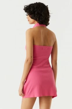 Stitches Ladies Ribbed Henley Polo Bodycon Mini Dress