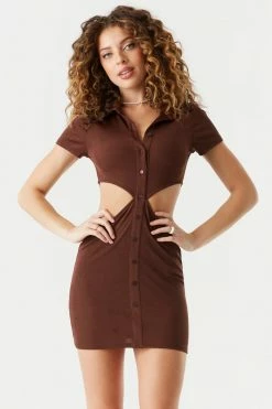 Stitches Ladies Bodycon Cut-Out Button-Up Polo Mini Dress 21 Stitches Ladies Bodycon Cut-Out Button-Up Polo Mini Dress