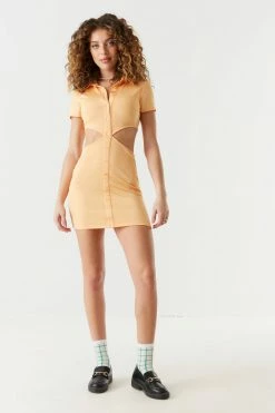 Stitches Ladies Bodycon Cut-Out Button-Up Polo Mini Dress 29 Stitches Ladies Bodycon Cut-Out Button-Up Polo Mini Dress