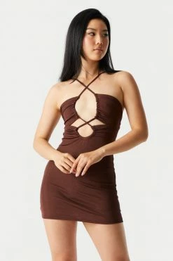 Stitches Ladies Ruched Slinky Cut-Out Mini Dress 15 Stitches Ladies Ruched Slinky Cut-Out Mini Dress