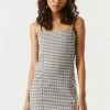 Stitches Ladies Houndstooth Plaid Leg Slit Mini Dress Bodycon