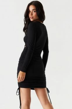 Stitches Ladies Bodycon Soft Ribbed Ruched O-Ring Cut-Out Dress