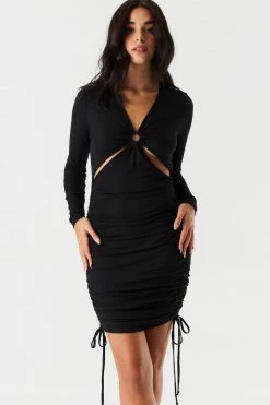 Stitches Ladies Bodycon Soft Ribbed Ruched O-Ring Cut-Out Dress