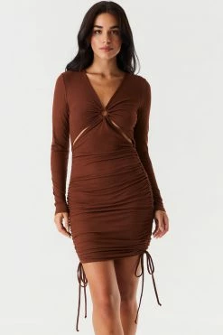 Stitches Ladies Bodycon Soft Ribbed Ruched O-Ring Cut-Out Dress
