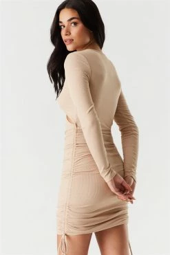 Stitches Ladies Bodycon Soft Ribbed Ruched O-Ring Cut-Out Dress