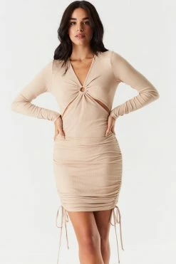 Stitches Ladies Bodycon Soft Ribbed Ruched O-Ring Cut-Out Dress