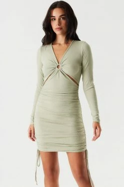 Stitches Ladies Bodycon Soft Ribbed Ruched O-Ring Cut-Out Dress