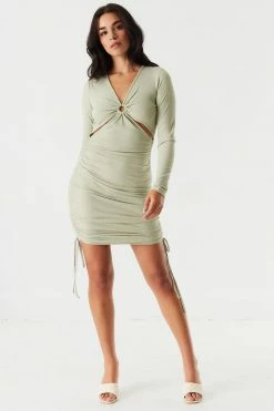 Stitches Ladies Bodycon Soft Ribbed Ruched O-Ring Cut-Out Dress