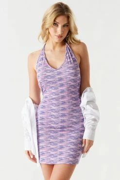 Stitches Ladies Bodycon Soft Ribbed Space Dye Halter Neck Dress
