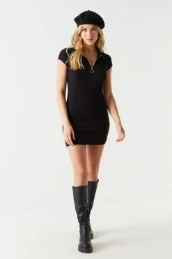 Stitches Ladies Bodycon Soft Ribbed Quarter Zip Polo Dress 20 Stitches Ladies Bodycon Soft Ribbed Quarter Zip Polo Dress