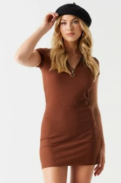 Stitches Ladies Bodycon Soft Ribbed Quarter Zip Polo Dress 21 Stitches Ladies Bodycon Soft Ribbed Quarter Zip Polo Dress