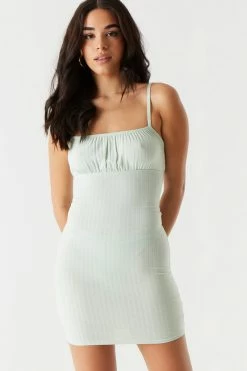 Stitches Ladies Ribbed Milkmaid Mini Dress Bodycon