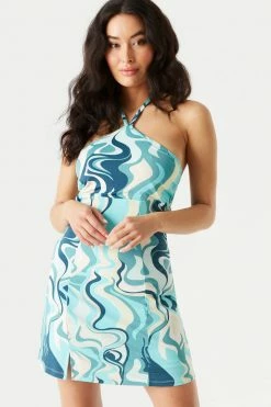 Stitches Ladies Printed A-Line Halter Neck Dress