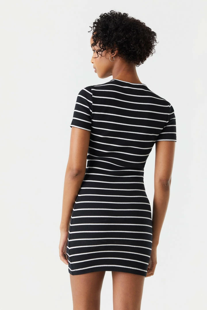 Stitches Ladies Ribbed Striped Crew Neck Bodycon Dress 5 Stitches Ladies Ribbed Striped Crew Neck Bodycon Dress