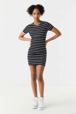 Stitches Ladies Ribbed Striped Crew Neck Bodycon Dress 20 Stitches Ladies Ribbed Striped Crew Neck Bodycon Dress