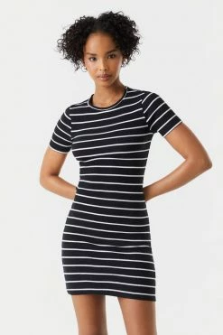 Stitches Ladies Ribbed Striped Crew Neck Bodycon Dress 18 Stitches Ladies Ribbed Striped Crew Neck Bodycon Dress