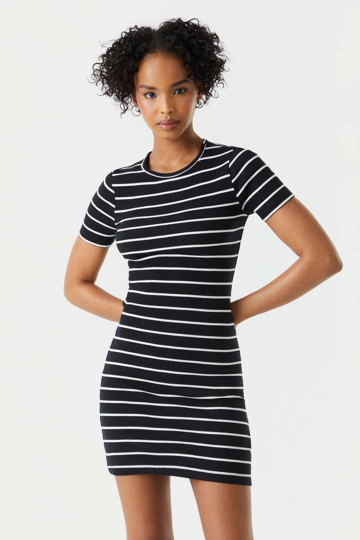 Stitches Ladies Ribbed Striped Crew Neck Bodycon Dress 4 Stitches Ladies Ribbed Striped Crew Neck Bodycon Dress