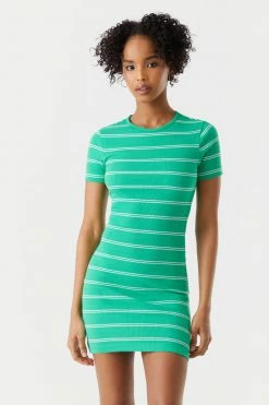 Stitches Ladies Ribbed Striped Crew Neck Bodycon Dress
