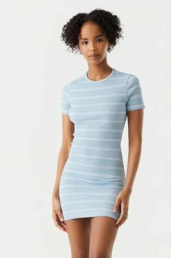 Stitches Ladies Ribbed Striped Crew Neck Bodycon Dress 21 Stitches Ladies Ribbed Striped Crew Neck Bodycon Dress