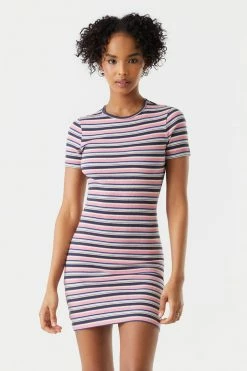 Stitches Ladies Ribbed Striped Crew Neck Bodycon Dress 24 Stitches Ladies Ribbed Striped Crew Neck Bodycon Dress
