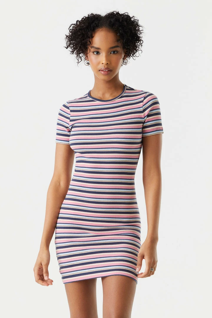 Stitches Ladies Ribbed Striped Crew Neck Bodycon Dress 10 Stitches Ladies Ribbed Striped Crew Neck Bodycon Dress