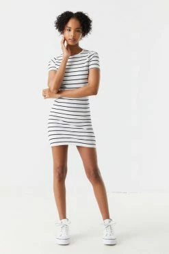 Stitches Ladies Ribbed Striped Crew Neck Bodycon Dress 29 Stitches Ladies Ribbed Striped Crew Neck Bodycon Dress