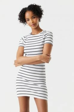 Stitches Ladies Ribbed Striped Crew Neck Bodycon Dress 27 Stitches Ladies Ribbed Striped Crew Neck Bodycon Dress