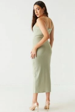 Stitches Ladies Ribbed Button Front Cami Maxi Dress Bodycon