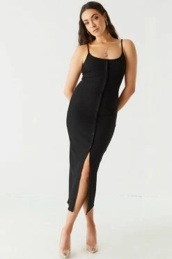 Stitches Ladies Ribbed Button Front Cami Maxi Dress Bodycon 14 Stitches Ladies Ribbed Button Front Cami Maxi Dress Bodycon