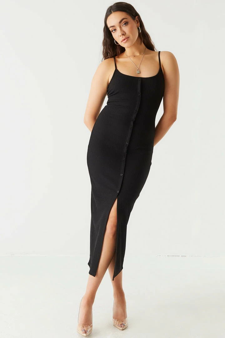 Stitches Ladies Ribbed Button Front Cami Maxi Dress Bodycon 3 Stitches Ladies Ribbed Button Front Cami Maxi Dress Bodycon