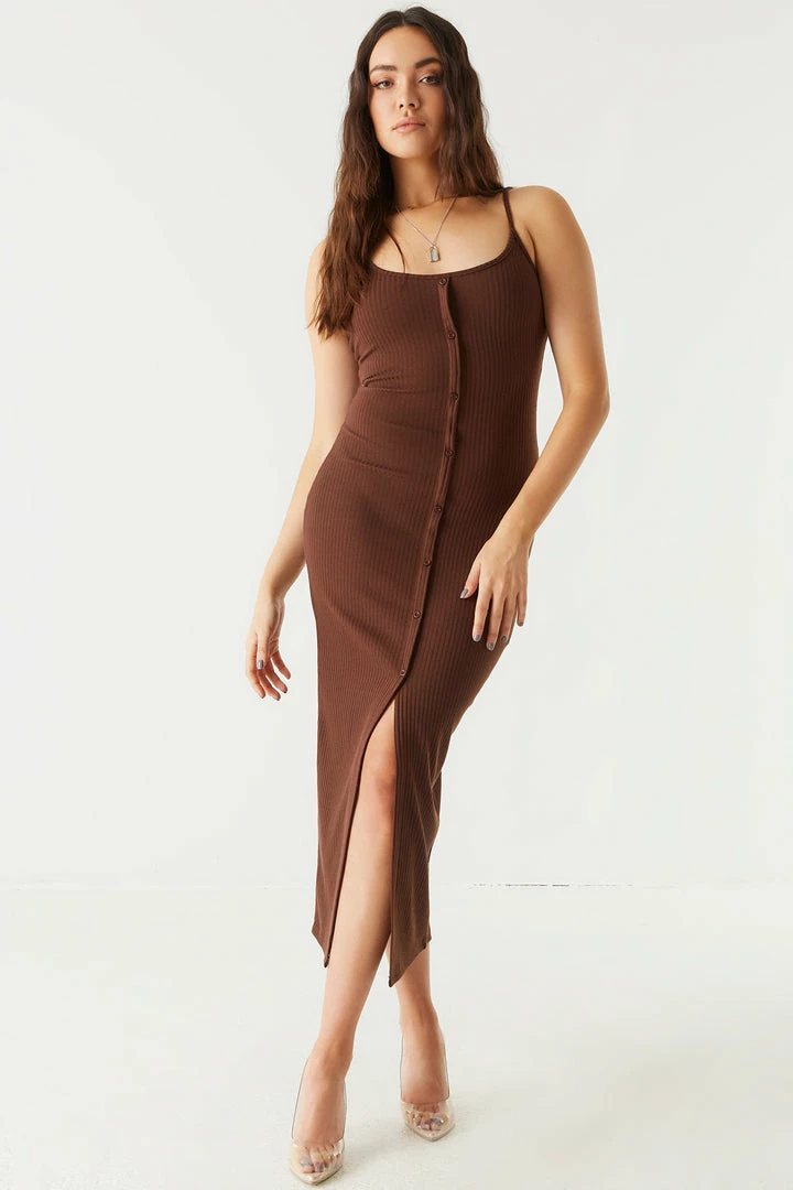 Stitches Ladies Ribbed Button Front Cami Maxi Dress Bodycon 5 Stitches Ladies Ribbed Button Front Cami Maxi Dress Bodycon