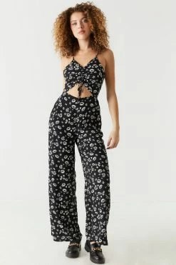 Stitches Ladies Front Ruched Daisy Print Cut-Out Jumpsuit