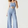 Stitches Ladies Front Ruched Blue Scribble Print Cut-Out Jumpsuit Jumpsuits + Rompers