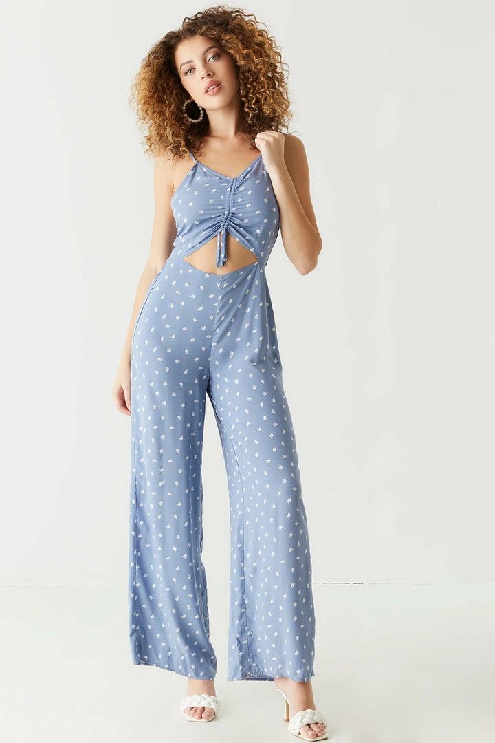 Stitches Ladies Front Ruched Blue Scribble Print Cut-Out Jumpsuit Jumpsuits + Rompers 1 Stitches Ladies Front Ruched Blue Scribble Print Cut-Out Jumpsuit Jumpsuits + Rompers