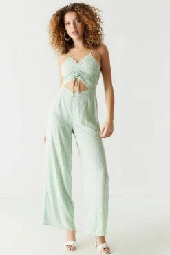 Stitches Ladies Jumpsuits + Rompers Front Ruched Floral Print Cut-Out Jumpsuit