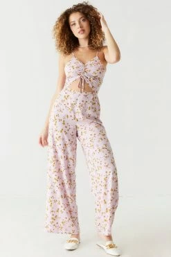 Stitches Ladies Front Ruched Bloom Print Cut-Out Jumpsuit