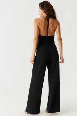 Stitches Ladies Ruched Cut-Out Halter Wide Leg Jumpsuit Jumpsuits + Rompers