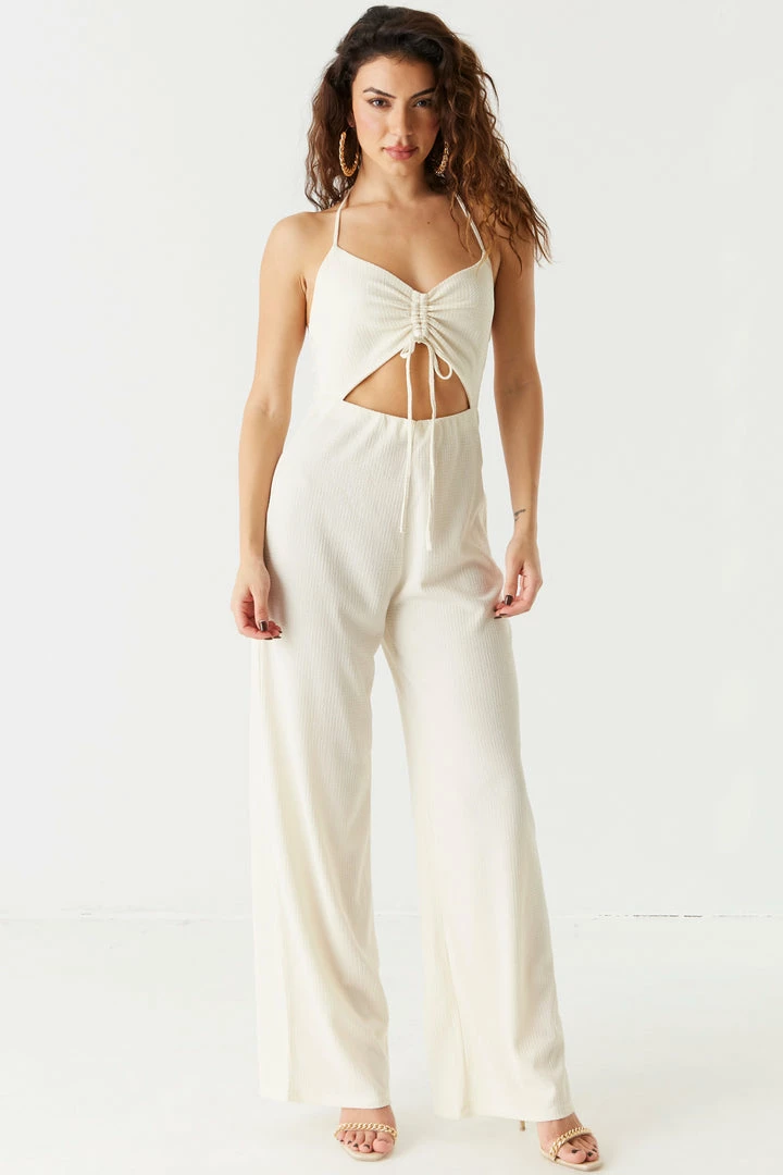 Stitches Ladies Ruched Cut-Out Halter Wide Leg Jumpsuit Jumpsuits + Rompers 3 Stitches Ladies Ruched Cut-Out Halter Wide Leg Jumpsuit Jumpsuits + Rompers