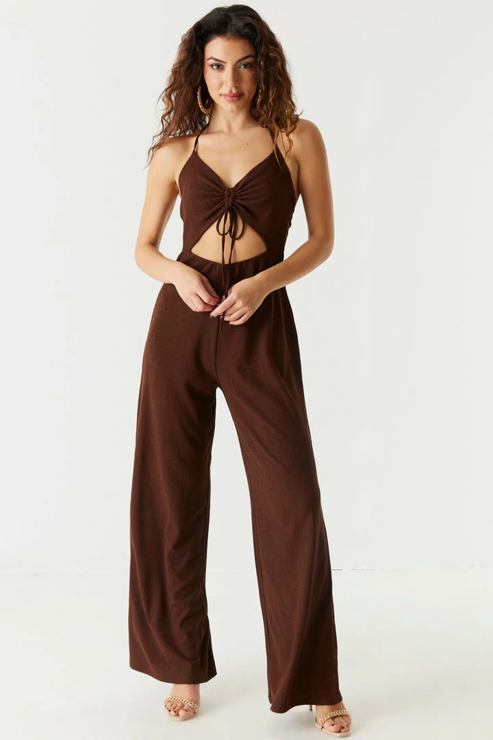 Stitches Ladies Ruched Cut-Out Halter Wide Leg Jumpsuit Jumpsuits + Rompers 5 Stitches Ladies Ruched Cut-Out Halter Wide Leg Jumpsuit Jumpsuits + Rompers