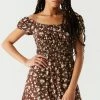Stitches Ladies Brown Floral Smocked Milkmaid Mini Dress