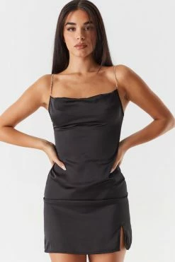 Stitches Ladies Satin Rhinestone Strap Slip Dress Bodycon