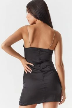 Stitches Ladies Satin Rhinestone Strap Slip Dress Bodycon